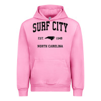 Fuchsia Pink Surf City North Carolina Nc Vintage Sports Design Black Prin Urban Hoodie - StudioElite