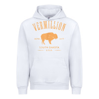 White vermillion south dakota bison distressed design t shirt Urban Hoodie - StudioElite