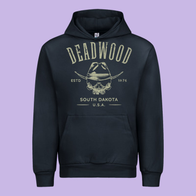 Deadwood South Dakota Usa Distressed Skull Design Souvenir Premium T S Urban Hoodie Designed By Studioelite