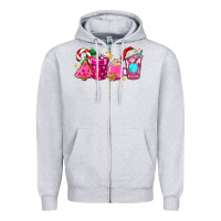 Heather Grey pink christmas coffee cups Zipper Hoodie - AdoDesignShop