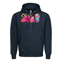 Navy pink christmas coffee cups Zipper Hoodie - AdoDesignShop