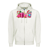 Oatmeal Heather pink christmas coffee cups Zipper Hoodie - AdoDesignShop