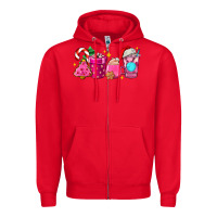 Red pink christmas coffee cups Zipper Hoodie - AdoDesignShop