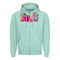 Seafoam pink christmas coffee cups Zipper Hoodie - AdoDesignShop