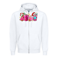 White pink christmas coffee cups Zipper Hoodie - AdoDesignShop