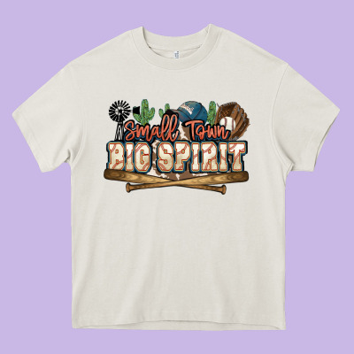 Small Town Big Spirit Baseball Heavy Core Tee Designed By Howdyjamesfarm