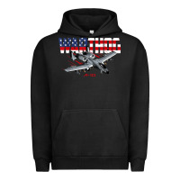 Pigment Black Military Airplane A-10 Warthog American Flag Urban Hoodie - StudioElite
