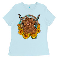 Baby Blue cow sunflower leopard Ladies Tee - OliviaCreatesArt