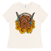 Bone cow sunflower leopard Ladies Tee - OliviaCreatesArt