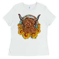 White cow sunflower leopard Ladies Tee - OliviaCreatesArt