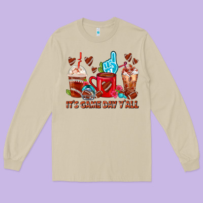 American Football Coffee Cups Long Sleeve Tee Designed By Fadigitalartstudio
