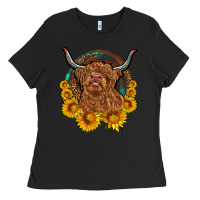 Black cow sunflower leopard Ladies Tee - OliviaCreatesArt
