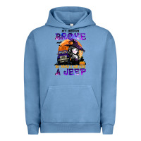 Pigment Pebble Blue my broom broke so now i drive a j.e.e.p witch halloween t shirt Urban Hoodie - StudioElite