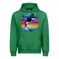 Emerald Orca Killer Whale Starry Night Impressionist Dog Art By Aja Urban Hoodie - PixelFlow