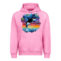 Fuchsia Pink Orca Killer Whale Starry Night Impressionist Dog Art By Aja Urban Hoodie - PixelFlow