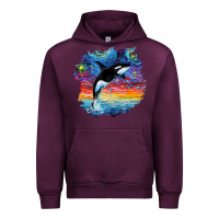 Mauve Wine Orca Killer Whale Starry Night Impressionist Dog Art By Aja Urban Hoodie - PixelFlow