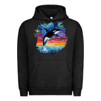 Pigment Black Orca Killer Whale Starry Night Impressionist Dog Art By Aja Urban Hoodie - PixelFlow
