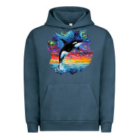 Pigment Midnight Navy Orca Killer Whale Starry Night Impressionist Dog Art By Aja Urban Hoodie - PixelFlow