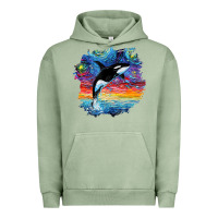 Pigment Oil Green Orca Killer Whale Starry Night Impressionist Dog Art By Aja Urban Hoodie - PixelFlow