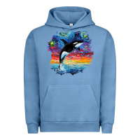 Pigment Pebble Blue Orca Killer Whale Starry Night Impressionist Dog Art By Aja Urban Hoodie - PixelFlow