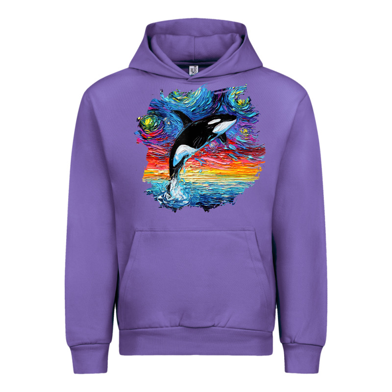 Orca Killer Whale Starry Night Impressionist Dog Art By Aja Urban Hoodie by PixelFlow | Teevron