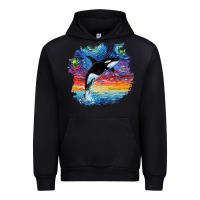 Black Orca Killer Whale Starry Night Impressionist Dog Art By Aja Urban Hoodie - PixelFlow
