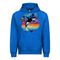Cobalt Orca Killer Whale Starry Night Impressionist Dog Art By Aja Urban Hoodie - PixelFlow