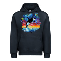 Navy Orca Killer Whale Starry Night Impressionist Dog Art By Aja Urban Hoodie - PixelFlow