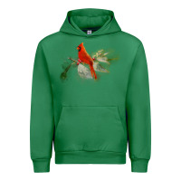 Emerald wild red cardinal bird long sleeve Urban Hoodie - PixelFlow