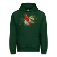 Forest Green wild red cardinal bird long sleeve Urban Hoodie - PixelFlow