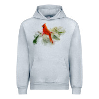 Heather Grey wild red cardinal bird long sleeve Urban Hoodie - PixelFlow