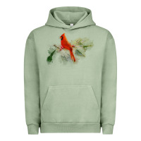 Pigment Oil Green wild red cardinal bird long sleeve Urban Hoodie - PixelFlow