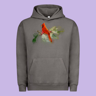 Wild Red Cardinal Bird Long Sleeve Urban Hoodie Designed By Pixelflow