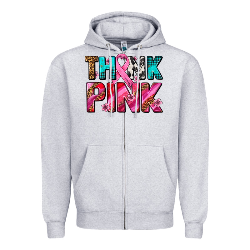 Think Pink Cancer Ribbon Zipper Hoodie by AdoDesignShop | Teevron