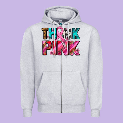 Think Pink Cancer Ribbon Zipper Hoodie Designed By Adodesignshop