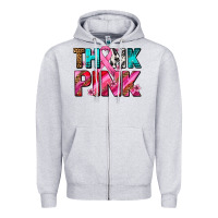 Heather Grey think pink cancer ribbon Zipper Hoodie - AdoDesignShop