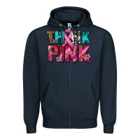Navy think pink cancer ribbon Zipper Hoodie - AdoDesignShop