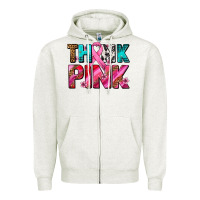 Oatmeal Heather think pink cancer ribbon Zipper Hoodie - AdoDesignShop