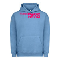Pigment Pebble Blue Teenage Head Print (Pink) Plain Urban Hoodie - PixelFlow