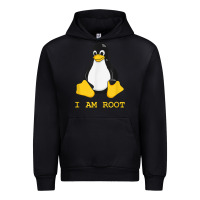 Black Linux Mascot Tux the Penguin I Am Root TShirt Men Women Kids Urban Hoodie - PixelFlow