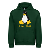 Forest Green Linux Mascot Tux the Penguin I Am Root TShirt Men Women Kids Urban Hoodie - PixelFlow