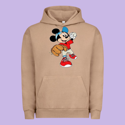 Micky-playing-baseball-cartoon-illustration-- Urban Hoodie Designed By Pixelflow