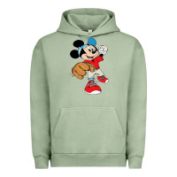 Pigment Oil Green micky-playing-baseball-cartoon-illustration-- Urban Hoodie - PixelFlow