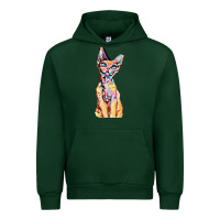 Forest Green Colorful Cat Urban Hoodie - PixelFlow