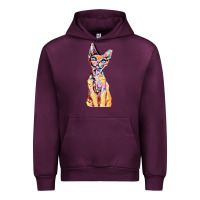 Mauve Wine Colorful Cat Urban Hoodie - PixelFlow
