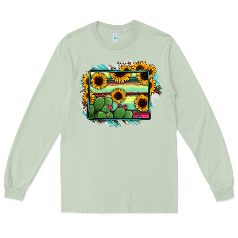 Wyoming Map Sunflower Cactus Serape Long Sleeve Tee by RanaPortraitStore | Teevron