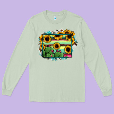 Wyoming Map Sunflower Cactus Serape Long Sleeve Tee Designed By Ranaportraitstore