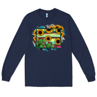 Navy Wyoming Map Sunflower Cactus Serape Long Sleeve Tee - RanaPortraitStore