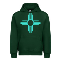 Forest Green New Mexico Zia Sun in Turquoise Blue Urban Hoodie - PixelFlow