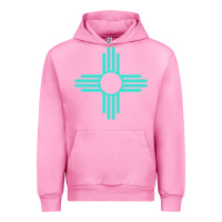 Fuchsia Pink New Mexico Zia Sun in Turquoise Blue Urban Hoodie - PixelFlow